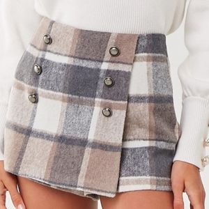 Forever21 Neutral Plaid Skort with Buttons